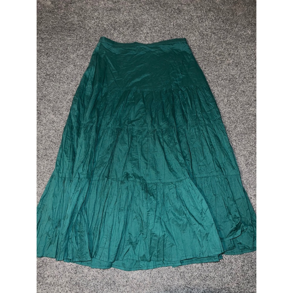 Westbound Petites Green Tiered Cotton Maxi Skirt Size PM Boho Cottagecore